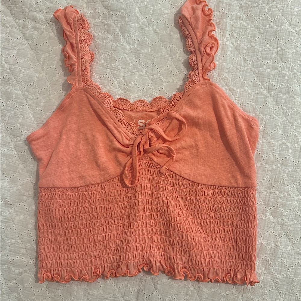SO peach ruffle tank top